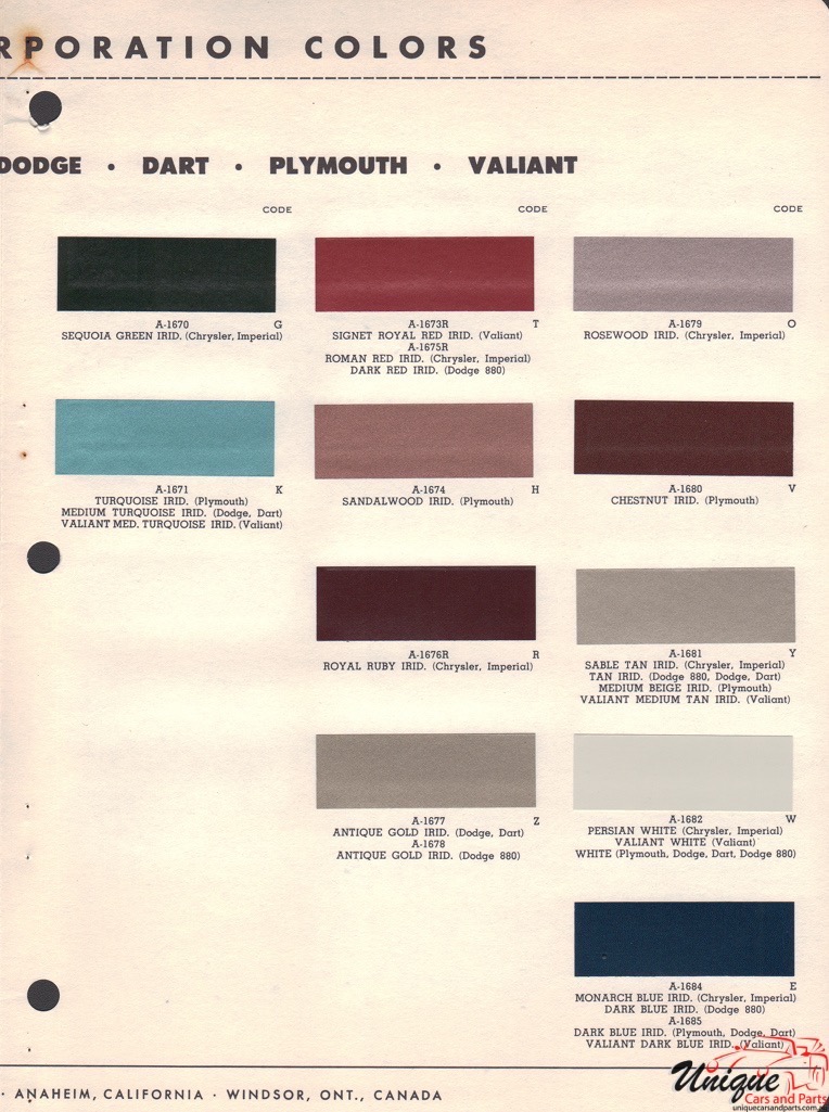 1964 Chrysler Paint Charts RM 2